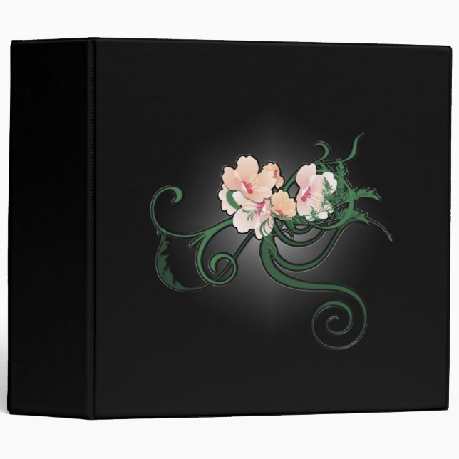 Pink Flower Blossoms on a Black Background 3 Ring Binder (Front/Spine)