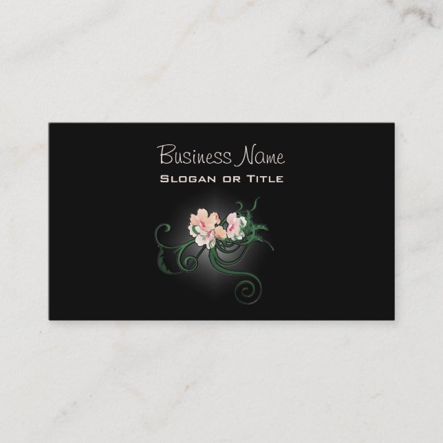 Pink Flower Blossoms on a Black Background Business Card (Front)