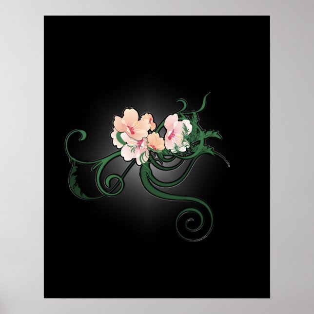 Pink Flower Blossoms on a Black background Poster (Front)