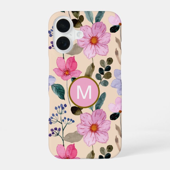 Pink flower boho monogram iPhone case (Back)
