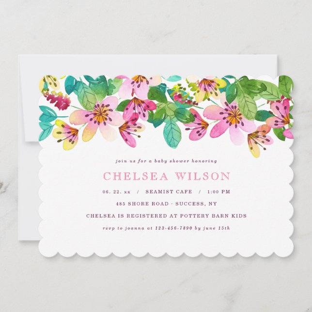 Pink Flower Border Invitation (Front)