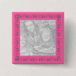 Pink Flower Border Photo Button