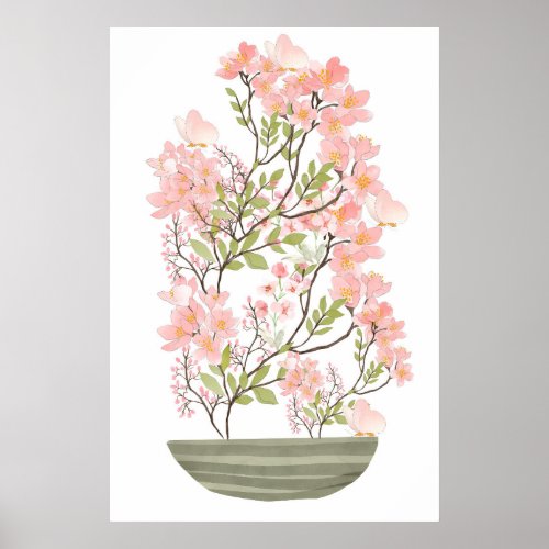 Pink Flower Bouquet and Vase Value Sticker Paper  Poster