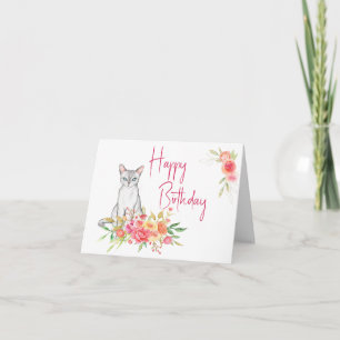 Pink Flower Bouquet Birthday Card From the Cat