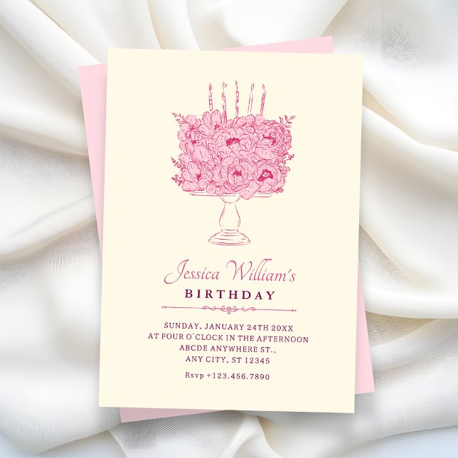 Pink flower bouquet birthday invitation (Creator Uploaded)