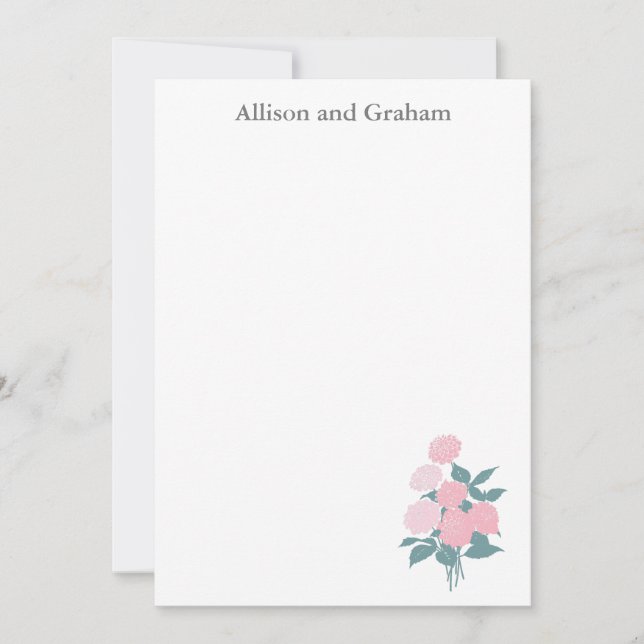 Pink Flower Bouquet Drawing Personalized Note Card (Front)