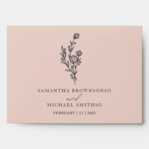 Pink Flower Bouquet Elegant Script Envelope