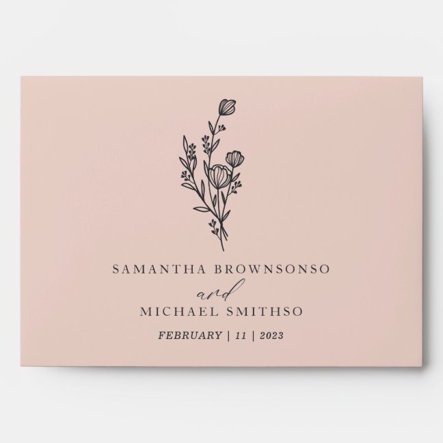 Pink Flower Bouquet Elegant Script Envelope