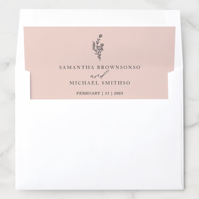 Pink Flower Bouquet Floral Minimal Wedding Envelope Liner (In Envelope)