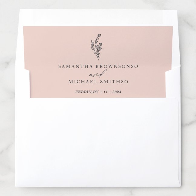 Pink Flower Bouquet Floral Minimal Wedding Envelope Liner