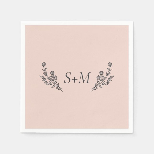 Pink Flower Bouquet Leaf Monogram Wedding Napkins (Front)