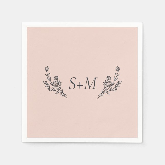 Pink Flower Bouquet Leaf Monogram Wedding Napkins