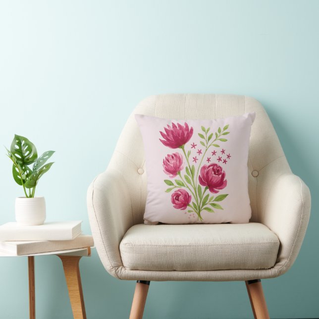 Pink Flower Bouquet Painting Throw Pillow (Chair)