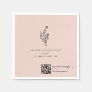 Pink Flower Bouquet Qr Code Wedding Day Napkins