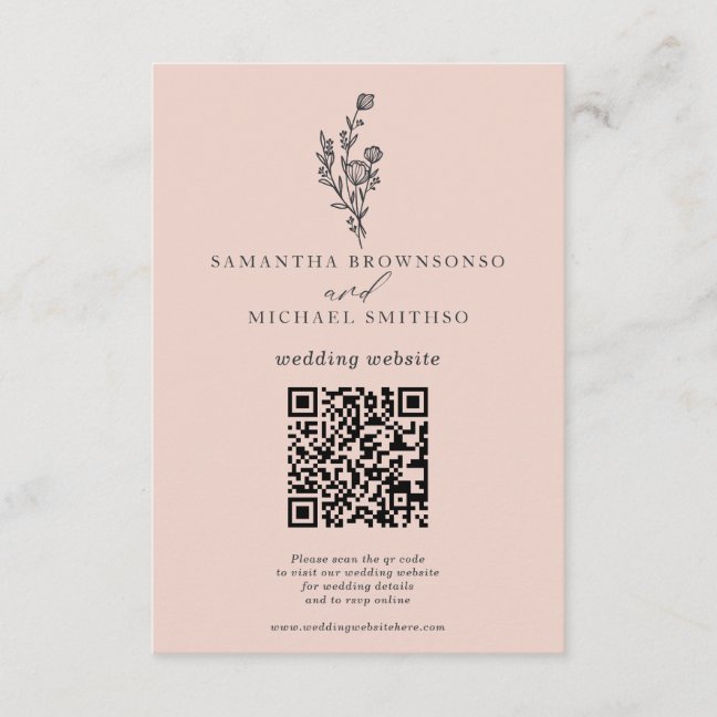 Pink Flower Bouquet Qr Wedding Website Enclosure Card