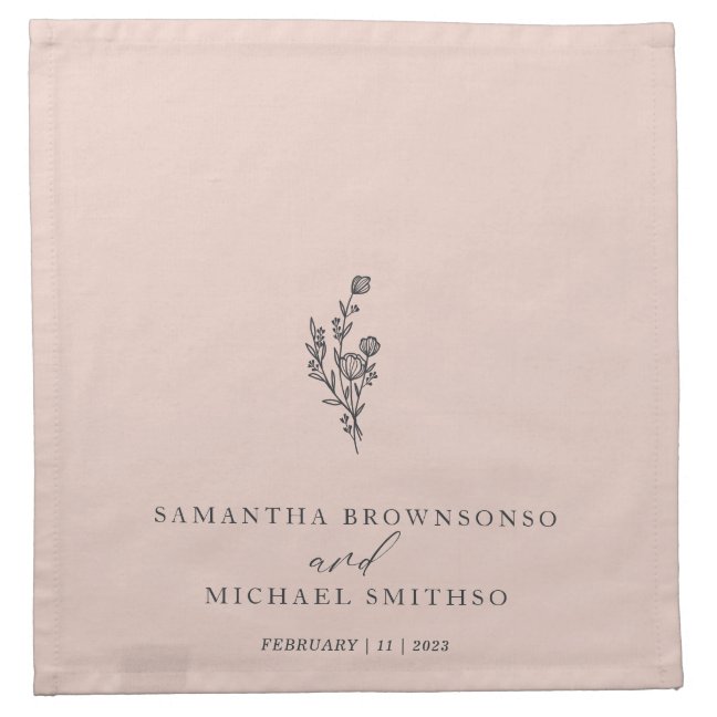 Pink Flower Bouquet Simple Floral Minimal Wedding Cloth Napkin