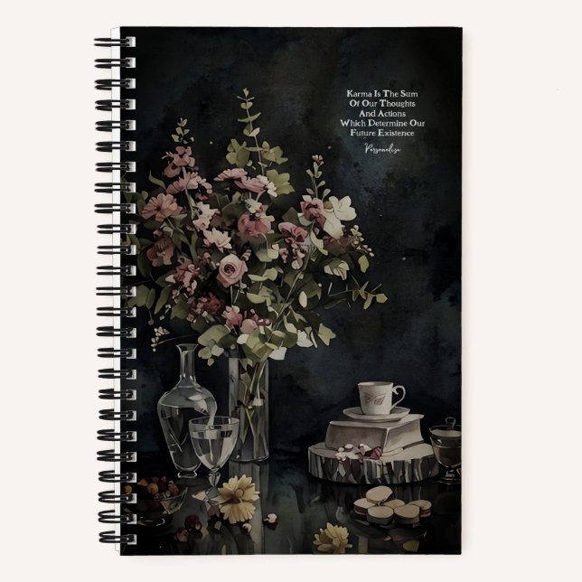 Pink Flower Bouquet Teacup Karma Quote Journal (Front)