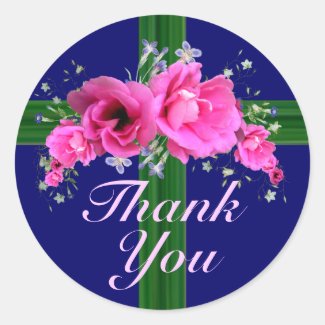 Pink Flower Bouquet Thank You Round Stickers