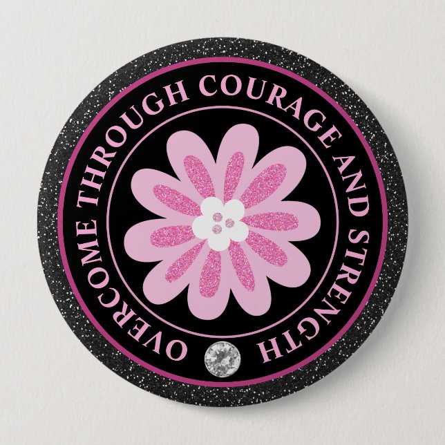 Pink Flower Breast Cancer Awareness Design Button (Front)