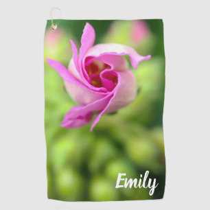 Pink Flower Bud Personalized Golf Towel