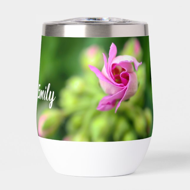 Pink Flower Bud Personalized Tumbler (Front)