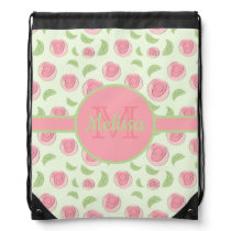 Pink Flower Buds and Leaves Monogrammed Drawstring Bag Pink Flower Buds and Leaves Monogrammed Drawstring Bag