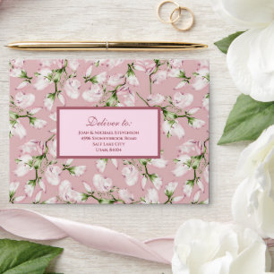 Pink Flower Buds Pattern Wedding Pre-addressed Envelope
