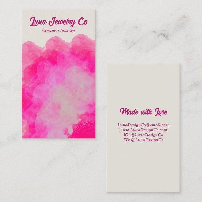 Pink Flower Burst Jewelry Craft Business Card (Front/Back)
