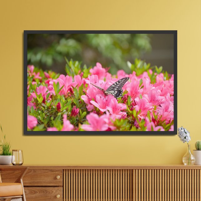 Pink Flower & Butterfly Matte Poster Print (Living Room)