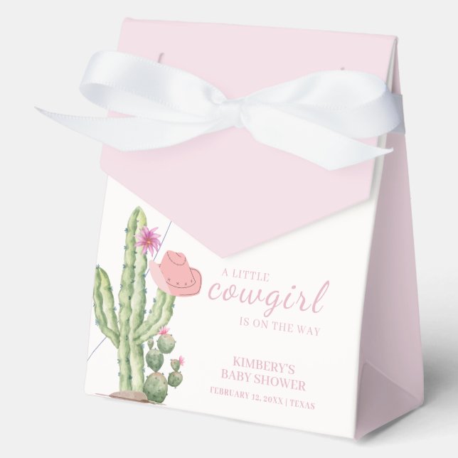 Pink Flower Cactus Balloon Cowgirl Baby Shower  Favor Boxes (Front)