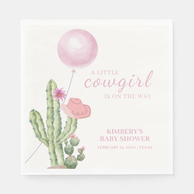 Pink Flower Cactus Balloon Cowgirl Baby Shower  Napkins (Front)