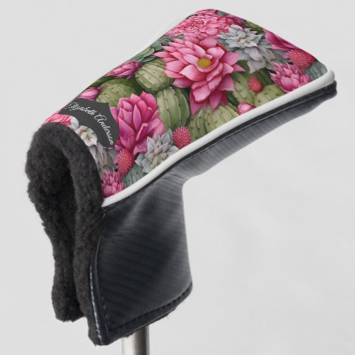 Pink Flower Cactus Personalized   Golf Head Cover