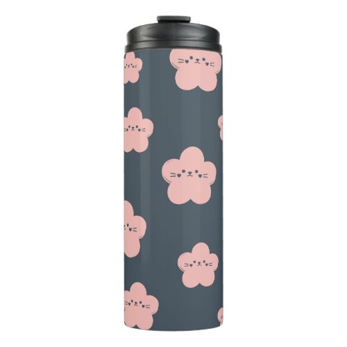 Pink Flower Cat  Cute face cat  flower cat lover Thermal Tumbler