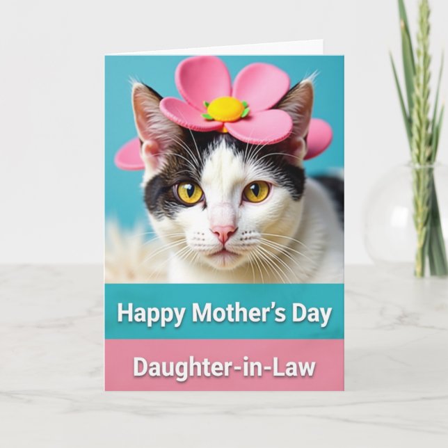 Pink Flower Cat Mothers Day Card (Front)