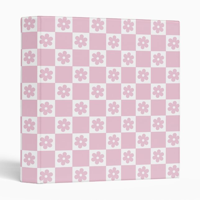 Pink Flower checked pattern 3 Ring Binder (Front/Spine)