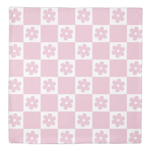 Pink Flower checked pattern Duvet Cover