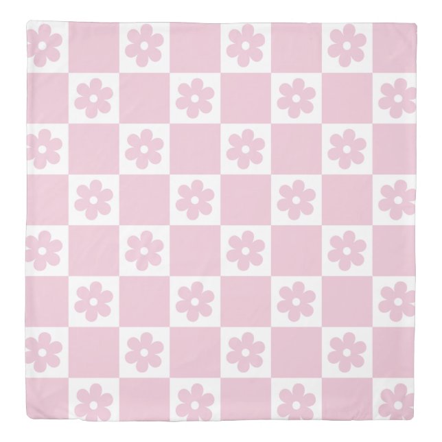 Pink Flower checked pattern Duvet Cover (Front)