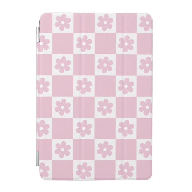 Pink Flower checked pattern iPad Mini Cover (Front)