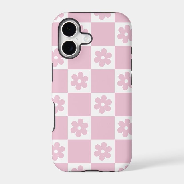 Pink Flower checked pattern Iphone Case (Back)