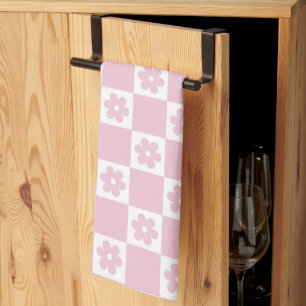 Pink Flower checked pattern Kitchen Towel
