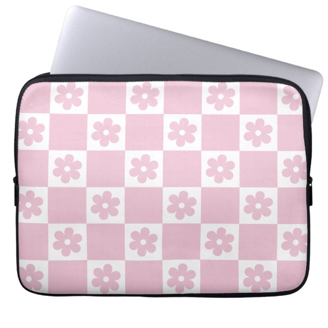 Pink Flower checked pattern Laptop Sleeve (Front)