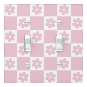 Pink Flower checked pattern Light Switch Cover