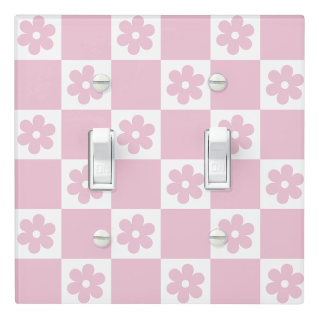 Pink Flower checked pattern Light Switch Cover (In Situ)