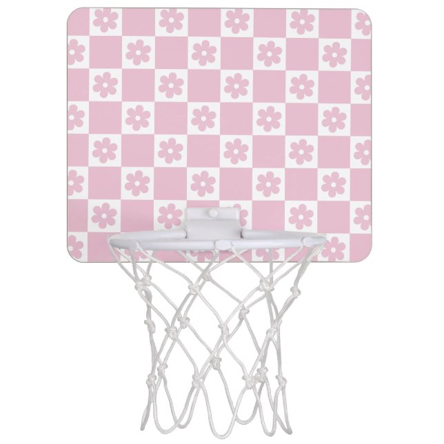 Pink Flower checked pattern Mini Basketball Hoop (Front)
