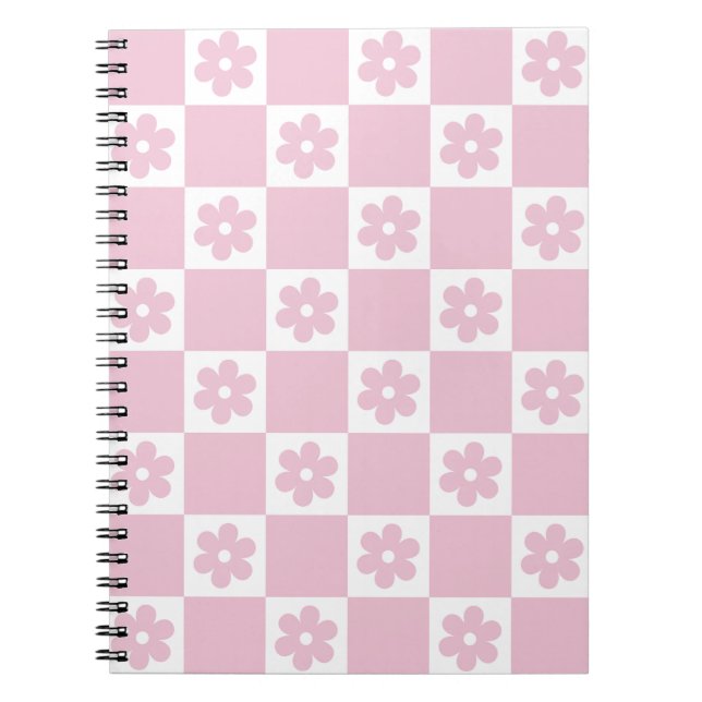 Pink Flower checked pattern Notebook (Front)