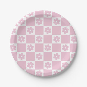 Pink Flower checked pattern Paper Plates