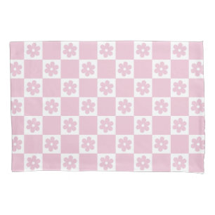Pink Flower checked pattern Pillow Case