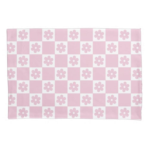 Pink Flower checked pattern Pillow Case
