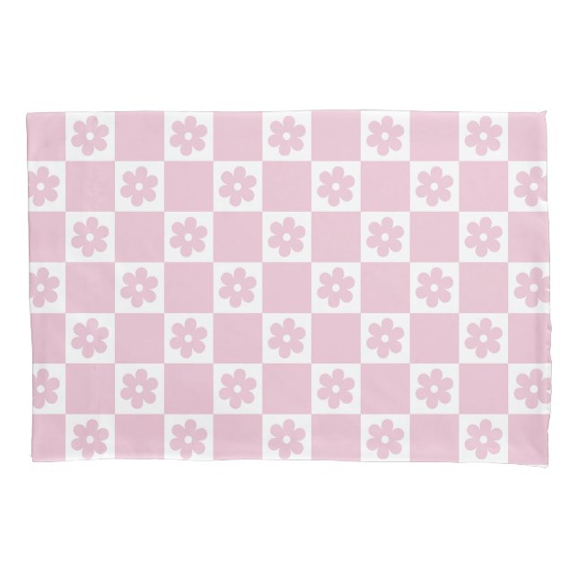Pink Flower checked pattern Pillow Case (Front)
