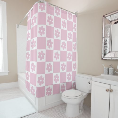 Pink Flower checked pattern Shower Curtain